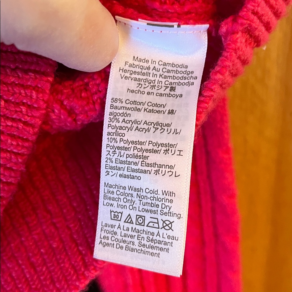 NWT NEW J.Crew J crew Small bright pink crew roll mock neck cable knit sweater - Picture 8 of 8